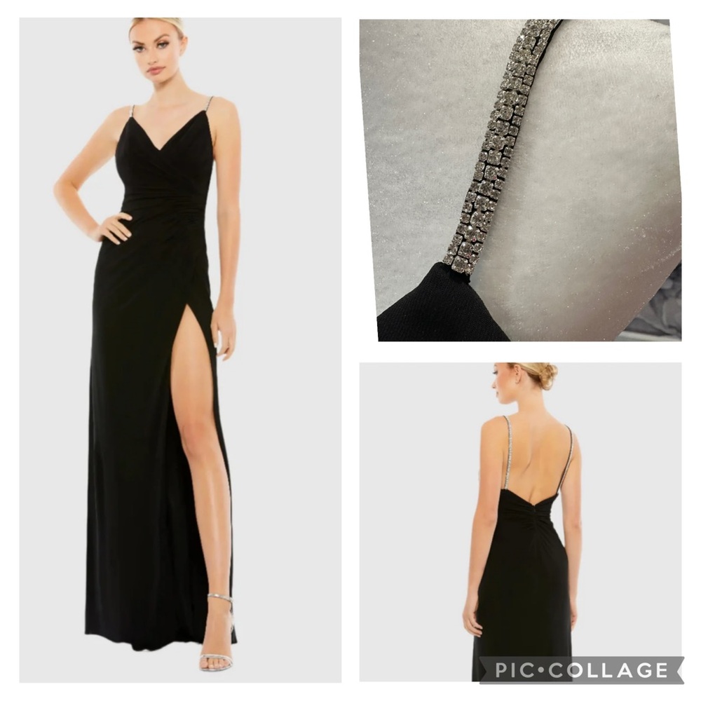 Mac Duggal Black Maxi Dress with Silver Straps